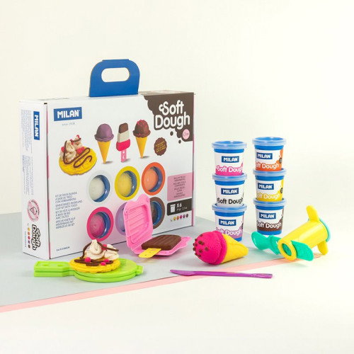 MILAN Maletín de Pasta Modelar Soft Dough Helados y Gofres con 6 Botes