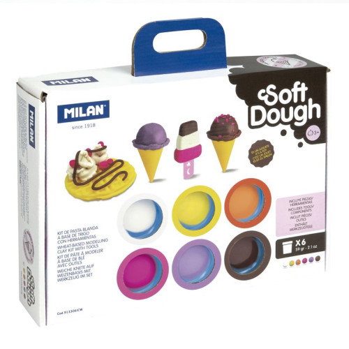 MILAN Maletín de Pasta Modelar Soft Dough Helados y Gofres con 6 Botes