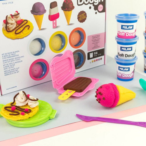 MILAN Maletín de Pasta Blanda Soft Dough Helados y Gofres con 6 Botes y Herramientas