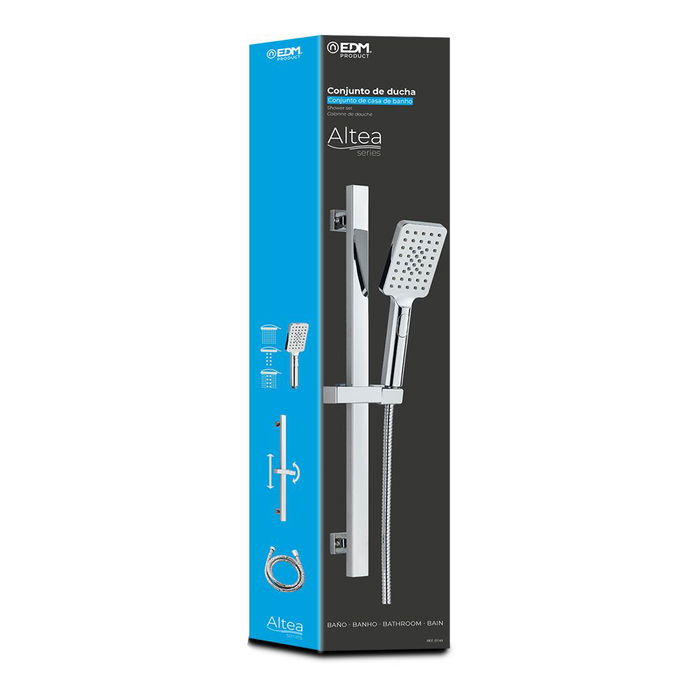 Edm Barra de ducha con flexo y mango serie Altea Cromado Acero Inox. 70cm Mango 3 posiciones 1,5m Edm Barra de ducha con flexo y mango serie Altea Cromado Acero Inox. 70cm Mango 3 posiciones 1,5m