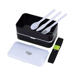 San Ignacio SG-4515-BK Set Hermético Rectangular Negro Expert 2 Capas 1200 ml + Cubiertos