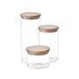 San Ignacio Natur Juego 3 Tarros Vidrio Borosilicato con Tapa Bambú 600 ml, 1,4 l y 2,1 l