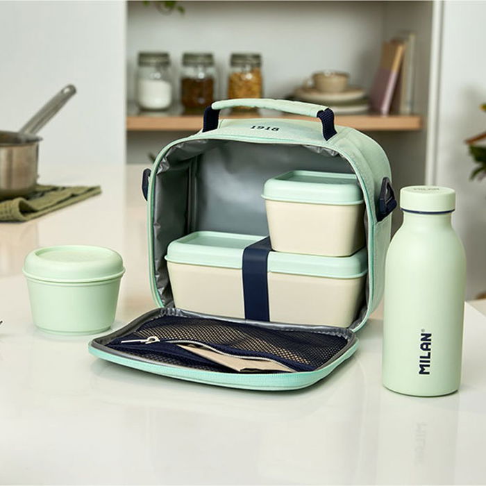 Milán Serie 1918 Bolsa Isotérmica Porta Alimentos Verde 3,5 L con 3 Recipientes
