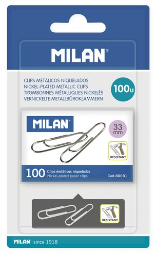 Milán Clips metálicos niquelados 33 mm, 100 uds