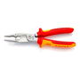 Knipex Alicates para Instalaciones Eléctricas 200 mm, Cromado, 6 Funciones (Cortar, Pelar, Crimpar), Certificación VDE 1000V, Mangos Aislados Rojo/Amarillo