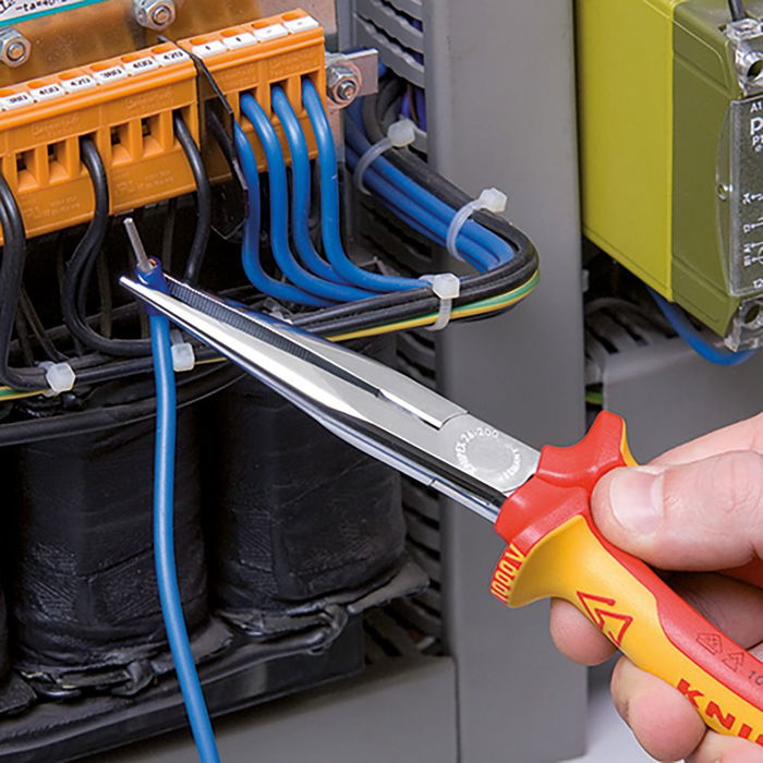 Knipex Alicates de Boca Cigüeña Recto 200mm con filos de corte, mangos aislados VDE, cromado/rojo/amarillo 206g 200x56x19 mm