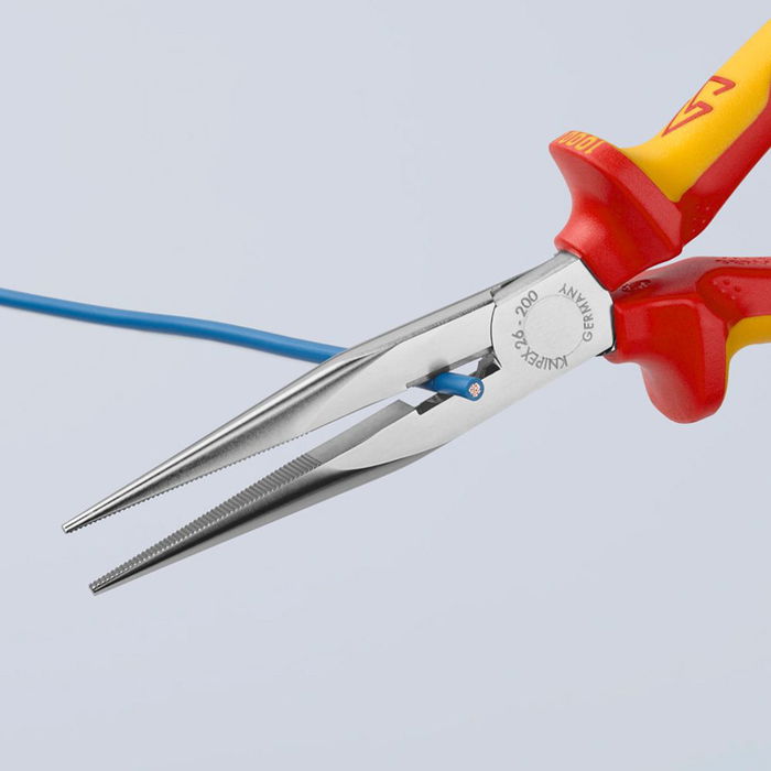 Knipex Alicates de Boca Cigüeña Recto 200mm con filos de corte, mangos aislados VDE, cromado/rojo/amarillo 206g 200x56x19 mm