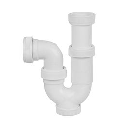 Mirtak Sifón Curvo Extensible 1" 1/2" Blanco para Lavabo/Fregadero en PVC sin Válvula