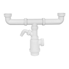 Mirtak Sifón Doble de Botella Extensible con Toma de Lavavajillas Blanco PVC 1" 1/2