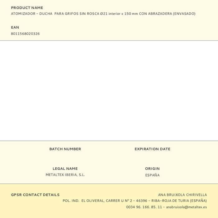 Metaltex Atomizador para grifo sin rosca, cromado/blanco, Ø21 mm interior x 150 mm, con abrazadera, 2 funciones (chorro-ducha) Metaltex Atomizador para grifo sin rosca, cromado/blanco, Ø21 mm interior x 150 mm, con abrazadera, 2 funciones (chorro-ducha)