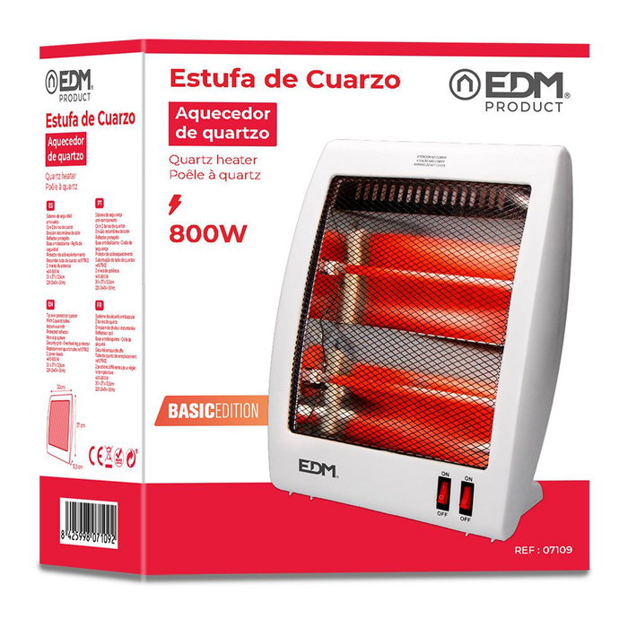 Edm Estufa de Cuarzo Plano 400 / 800W con Seguridad antivuelco