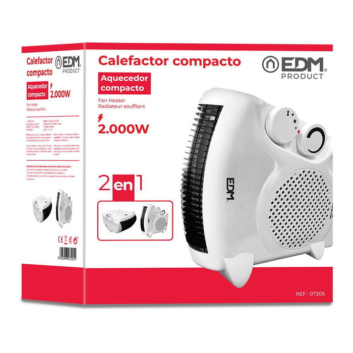 Edm Calefactor 2 en 1 Vertical/Horizontal 1.000 - 2.000 W Blanco Edm Calefactor 2 en 1 Vertical/Horizontal 1.000 - 2.000 W Blanco