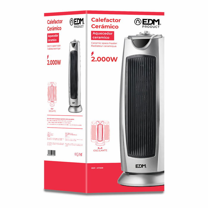 Edm Calefactor de torre cerámico oscilante Sylver 1000 - 2000 W Gris Edm Calefactor de torre cerámico oscilante Sylver 1000 - 2000 W Gris