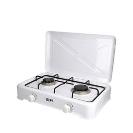 Edm Cocina de gas 2 fuegos esmaltada para gas butano en exteriores blanca 48x33x8cm