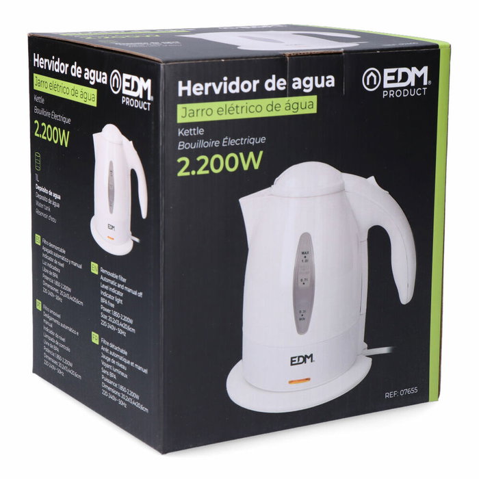 Edm Hervidor de agua eléctrico 1 l 2200w Blanco Edm Hervidor de agua eléctrico 1 l 2200w Blanco