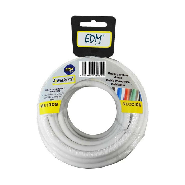 Edm Carrete cable paralelo 2x0,50mm blanco 10m (audio)
