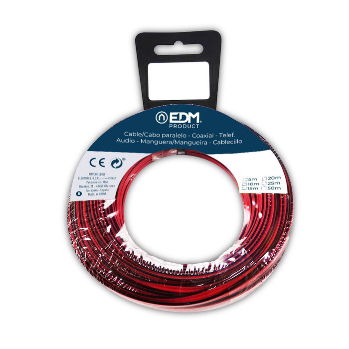 Edm Carrete cable paralelo 2x0,75mm rojo/negro 10m (audio)