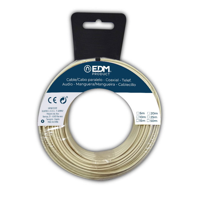 Edm Carrete cable paralelo teléfono blanco 2 vías 25 m