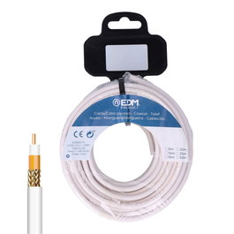 Edm Carrete Cable Coaxial Apantallado 100% Cobre 15 Metros 75 Ohm Blanco