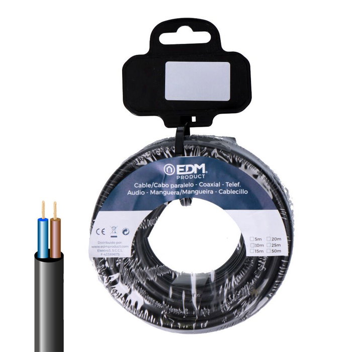 Edm Carrete Manguera Tubular h05vv-f 2 x 1,00 mm² Negra 25 m Edm Carrete Manguera Tubular h05vv-f 2 x 1,00 mm² Negra 25 m