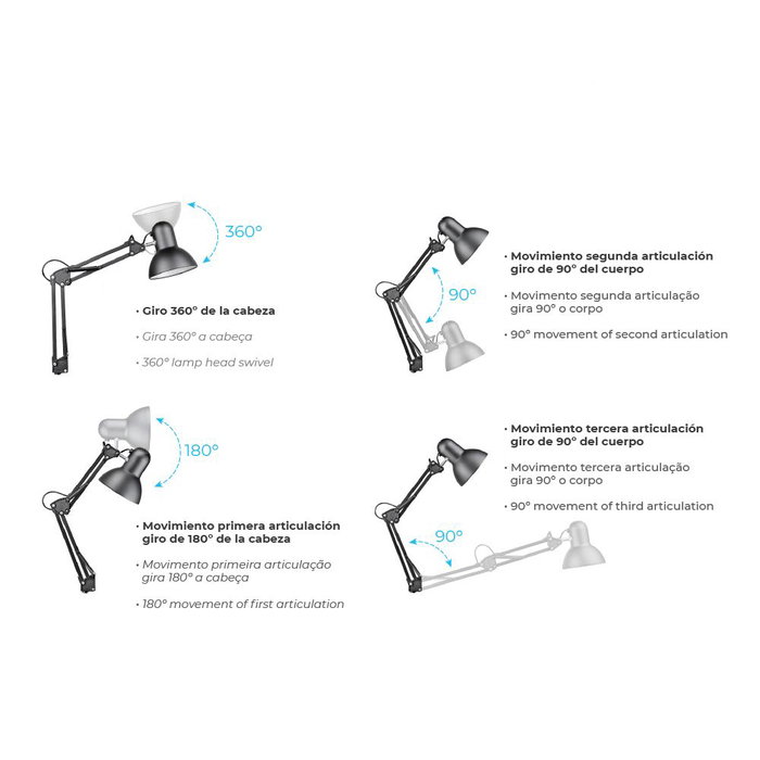 Edm Flexo Arquitecto Melbourne con Mordaza Negro E27 60W