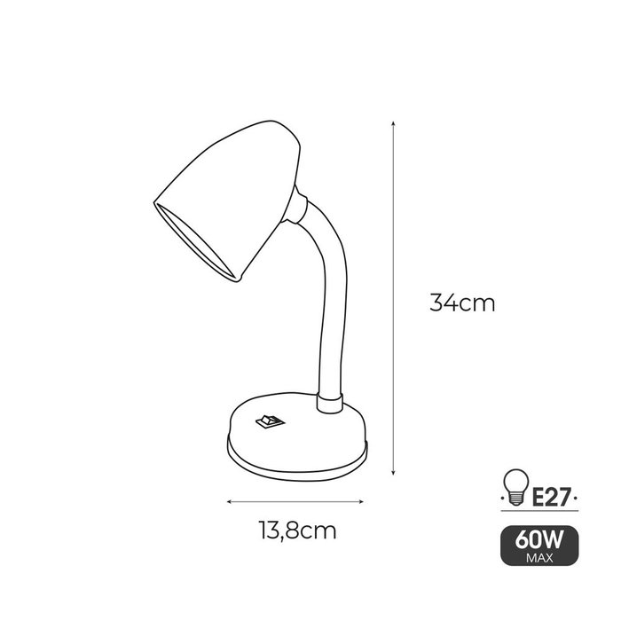 Edm Flexo Sobremesa Amsterdam E27 60W Blanco 13x31cm Metal