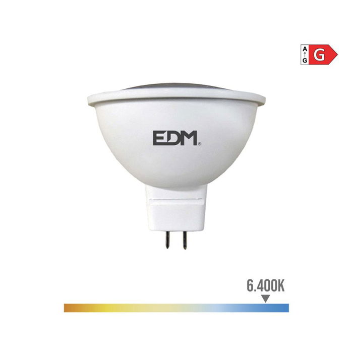 Edm Bombilla LED Dicroica MR16 GU5.3 5W (Equivalente 38W) 450LM Luz Fría 6400K Clase G 12V 120° Edm Bombilla LED Dicroica MR16 GU5.3 5W (Equivalente 38W) 450LM Luz Fría 6400K Clase G 12V 120°