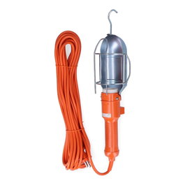 Edm Lámpara Portátil con Interruptor y Gancho Metálico Naranja, 10m Cable, Casquillo E-27, Ø10x32cm