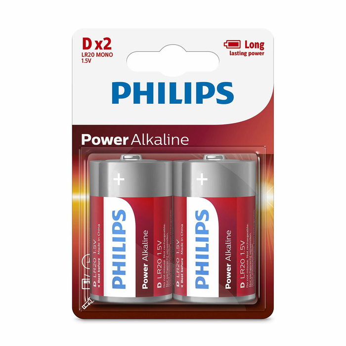 Philips Pilas Alcalinas D LR20 1,5V Pack de 2 Philips Pilas Alcalinas D LR20 1,5V Pack de 2