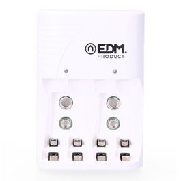 Edm Cargador de Pilas para 4 Pilas AA, AAA, 9V, 220-240V (Sin Pilas)