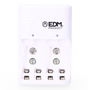 Edm Cargador de Pilas para 4 Pilas AA, AAA, 9V, 220-240V (Sin Pilas)