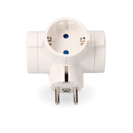 Edm Adaptador cuádruple 2p+t, Tipo F + Francés, 16A 250V, Toma de tierra lateral, Blanco, Retractilado
