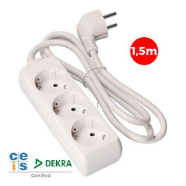 Edm Base Múltiple 3 Tomas Schuko 2p+t, 1,5m Cable H05vv-f 3g1,5 mm² 16a 250v~ 3680 W Blanca