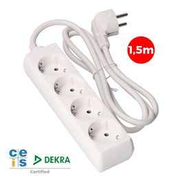 Edm Base Múltiple 4 Tomas Schuko 1,5m Cable H05VV-F 3G1,5 Blanca 16A 250V~ 3680W