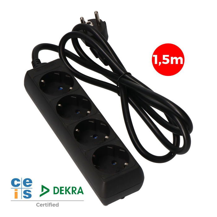 Edm Base Múltiple 4 Tomas Schuko 1.5m Cable H05VV-F 3G1.5 16A 250V~ 3680W Negra Edm Base Múltiple 4 Tomas Schuko 1.5m Cable H05VV-F 3G1.5 16A 250V~ 3680W Negra