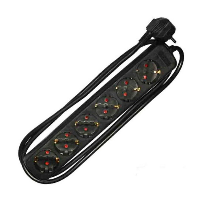 Edm Base múltiple 6 tomas Schuko, 1,5 m cable, negra