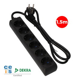 Edm Base múltiple 6 tomas Schuko, 1,5 m cable, negra
