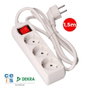 Edm Base Múltiple 3 Tomas Schuko con Interruptor Luminoso, 16A 250V~, Cable 1,5m H05VV-F 3G1,5MM2 Blanca