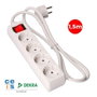 Edm Base Múltiple 4 Tomas Schuko con Interruptor Luminoso, Cable 1.5m, 16A 250V Blanco
