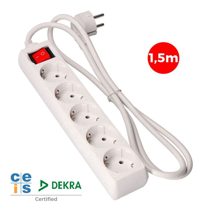 Edm Base Múltiple 5 Tomas con Interruptor Luminoso, Cable 1.5m, Blanca Edm Base Múltiple 5 Tomas con Interruptor Luminoso, Cable 1.5m, Blanca
