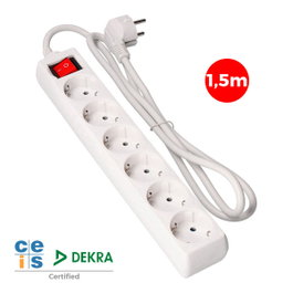 Edm Base múltiple 6 tomas Schuko con interruptor luminoso blanca