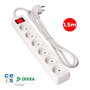 Edm Base Múltiple 6 Tomas Schuko 2p+t con Interruptor Luminoso, Cable 1.5m, Blanca, H05VV-F 3G1.5MM2