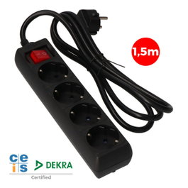 Edm Base múltiple de 4 tomas Schuko con interruptor luminoso, negra