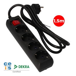 Edm Base Múltiple 4 Tomas 2p+t con Interruptor Luminoso, Cable 1,5m h05vv-f 3g1,5 mm², Negra, 16A 250V~