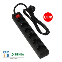 Edm Base múltiple 6 tomas Schuko 2p+t con interruptor luminoso, negra