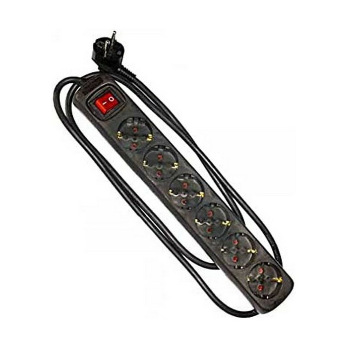 Edm Base múltiple 6 tomas Schuko 2p+t con interruptor luminoso, negra