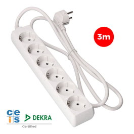 Edm Base múltiple de 6 tomas schuko con 3 m de cable, blanca