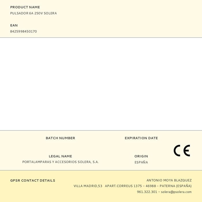 Solera Pulsador Timbre 6A 250V Blanco Termoplástico