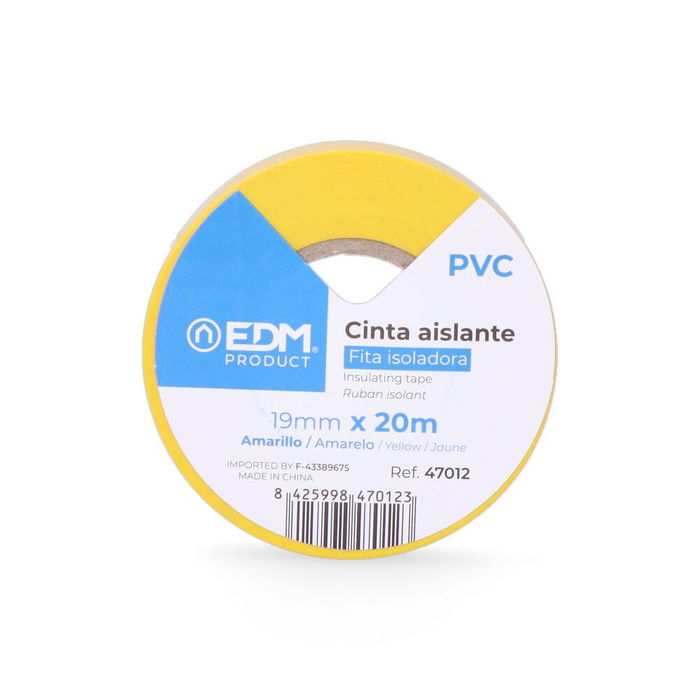 Edm Cinta aislante calidad supra amarilla 19 mm x 20 m PVC resistente a la intemperie para electricidad