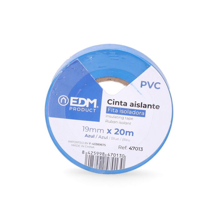 Edm Cinta Aislante Azul 19 mm x 20 m PVC Resistente a la Intemperie Eléctrico